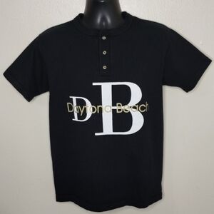VTG 80s 90s Daytona Beach Adult Medium Henley T-shirt Single Stitch USA Black